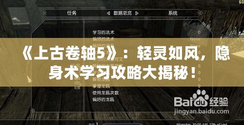 《上古卷軸5》：輕靈如風，隱身術學習攻略大揭秘！