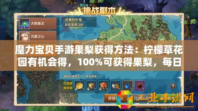 魔力寶貝手游果梨獲得方法：檸檬草花園有機會得，100%可獲得果梨，每日登錄可領取獎勵