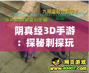 陰真經(jīng)3D手游：探秘刺探玩法，諜影重重江湖行